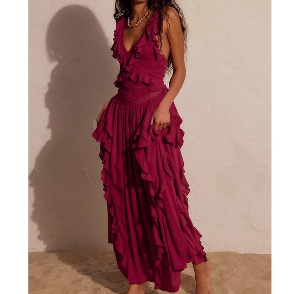 Free People Dresses & Skirts - Free People Free-est Marsai Maxi Dress Summer Cherries Ruffle Smock - XSmall